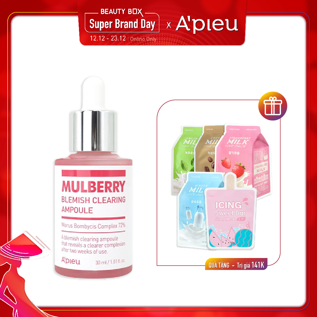 Combo Mặt Nạ & Tinh Chất Dưỡng Làm Sáng Trắng Da A'pieu Mulberry Blemish Clearing Ampoule