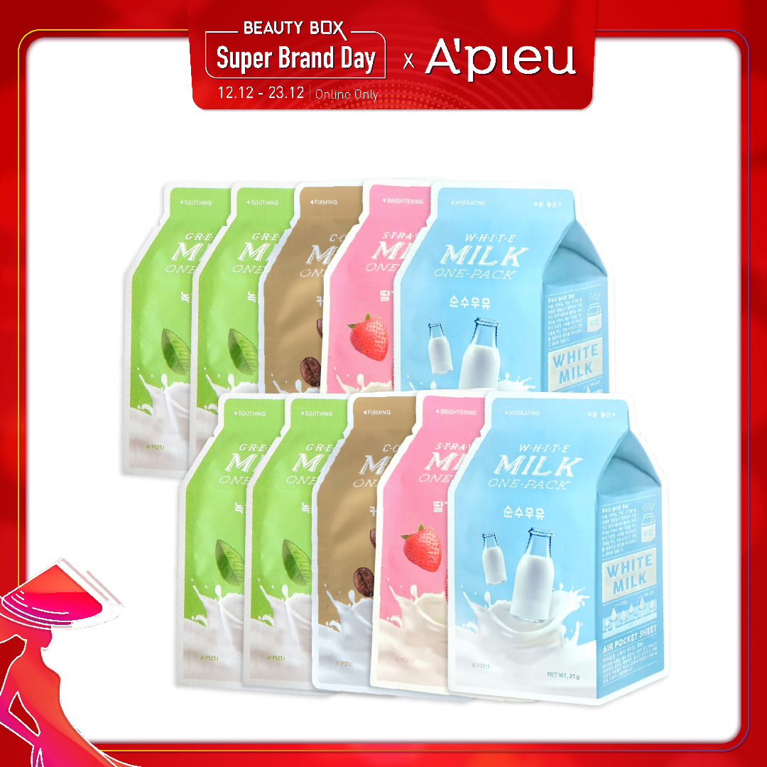 Combo 10 Mặt Nạ Giấy Cấp Ẩm, Dưỡng Da Săn Chắc A'pieu Milk One - Pack