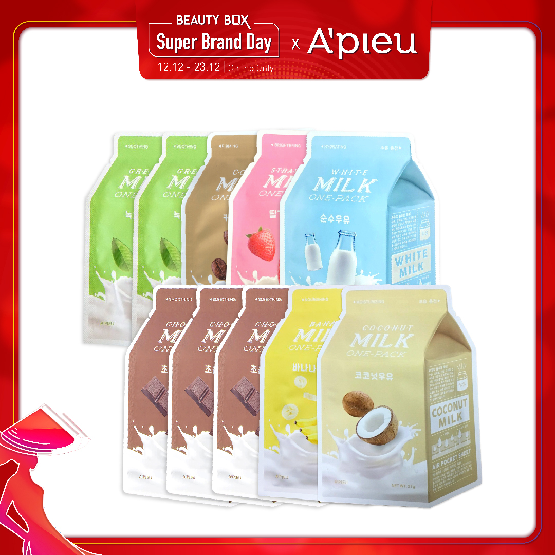 Combo 10 Mặt Nạ Chăm Sóc Da Ẩm Mượt, Săn Chắc A'pieu Milk One - Pack