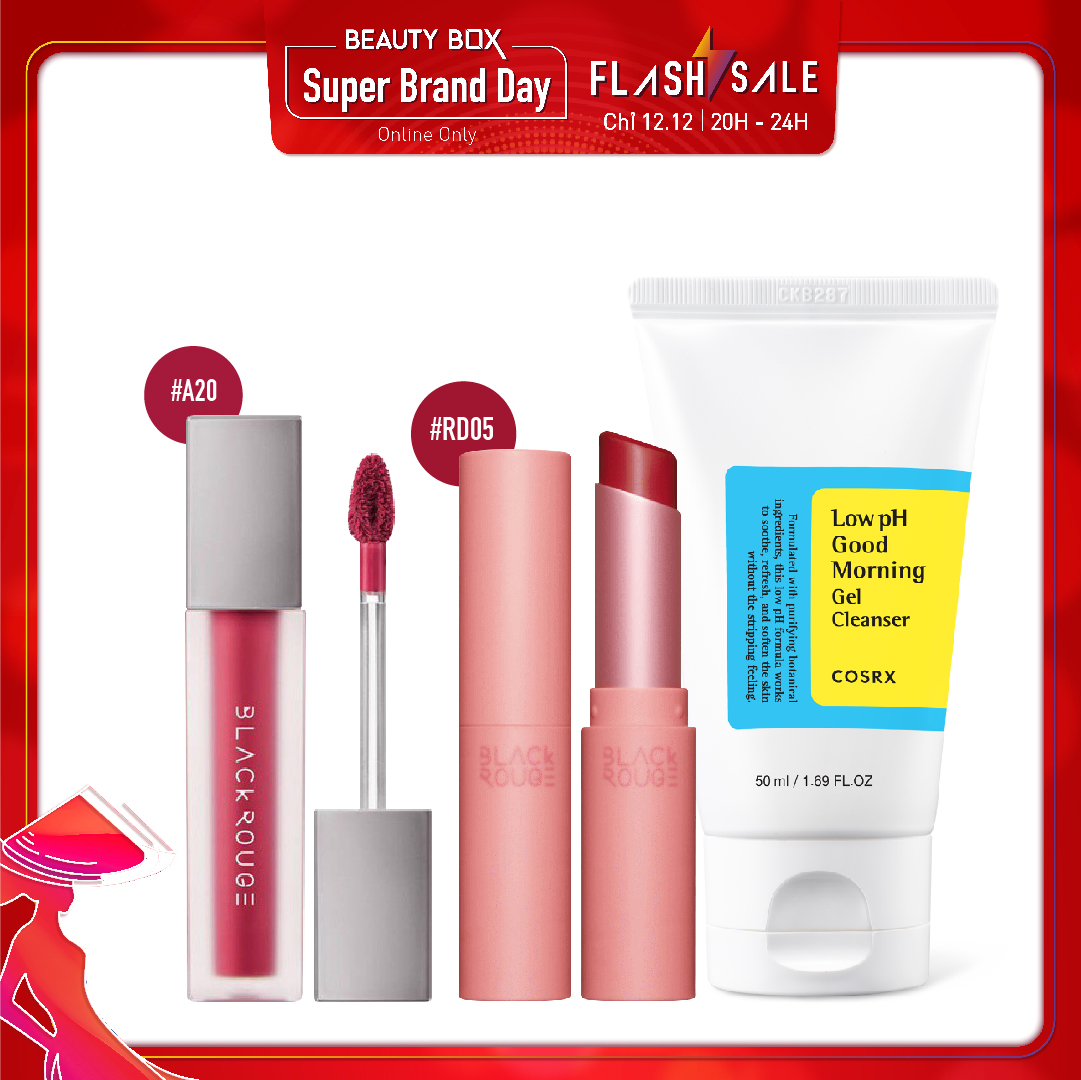 Combo Sữa Rửa Mặt & Son Môi Black Rouge Rose Velvet Lipstick R05 Wild Rose (3Pc)
