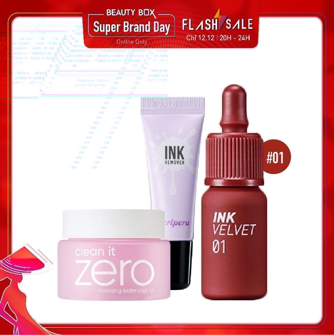 Combo Tẩy Trang & Son Tint Hiệu Ứng Nhung Mịn Peripera Ink Velvet 01 Good Brick