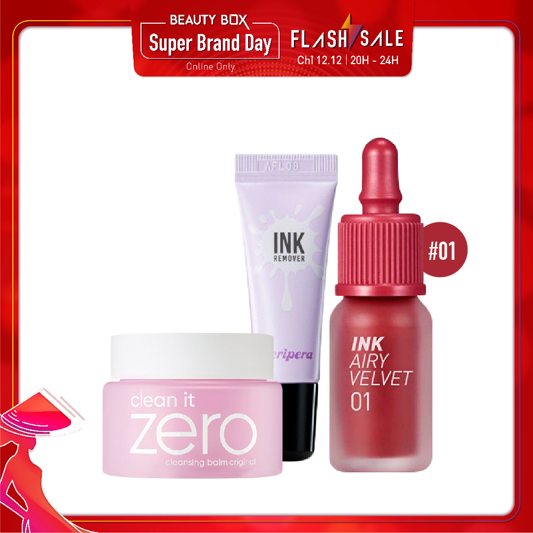 Combo Tẩy Trang & Son Kem Lì Peripera Ink Airy Velvet 001 Hotspot Red