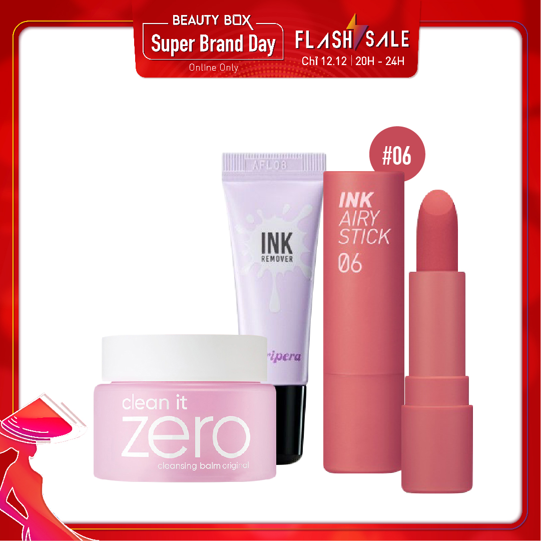 Combo Tẩy Trang & Son Thỏi Hiệu Ứng Nhung Mịn Peripera Ink Airy Stick 6 Daily Rose