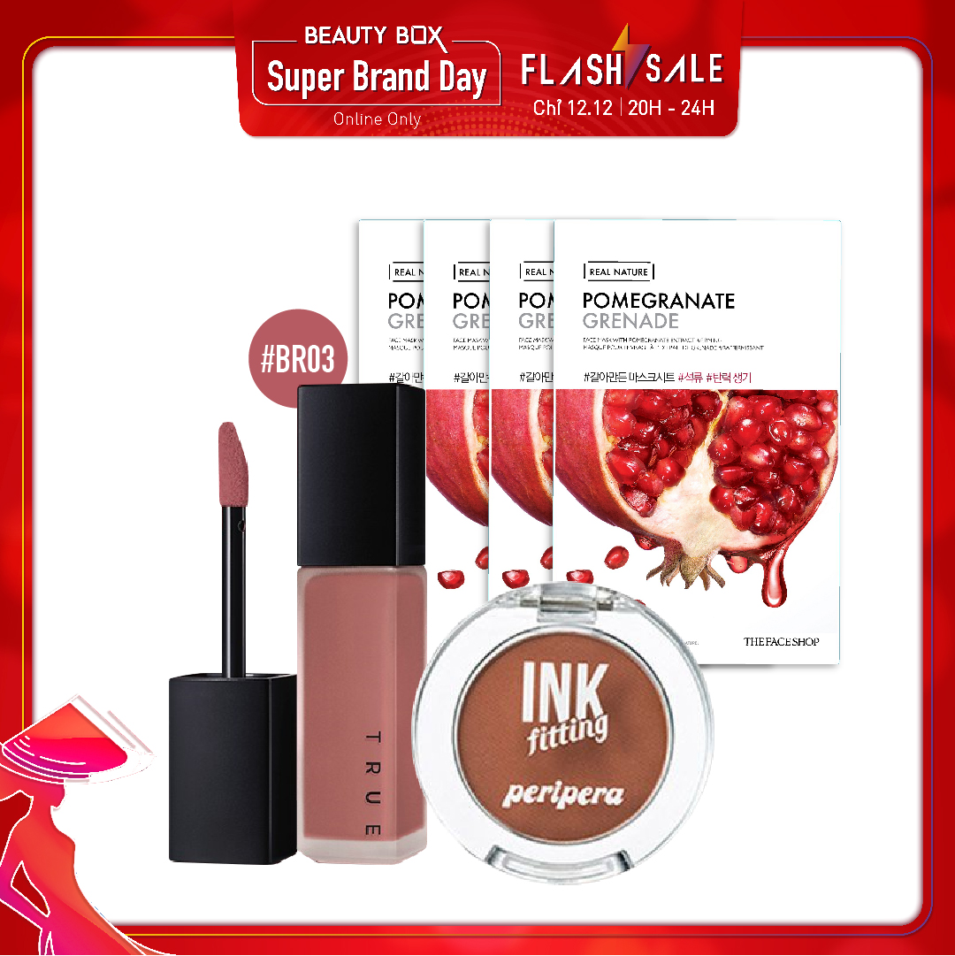 Combo Màu Mắt & Son Kem Hiệu Ứng Lì, Mịn A'pieu True Matt Fluid Br03 Rosy Sand