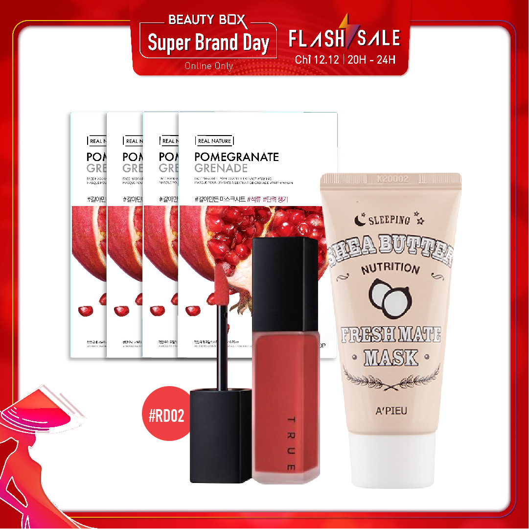 Combo Mặt Nạ & Son Kem Hiệu Ứng Lì, Mịn A'pieu True Matt Fluid Rd02 Amber Red