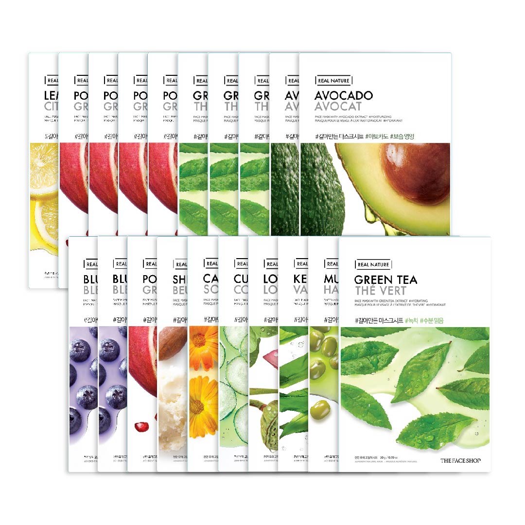 Combo Mix 20 Mặt Nạ Giấy Thefaceshop Real Nature Thanh Lọc, Dưỡng Ẩm Da Hằng Ngày