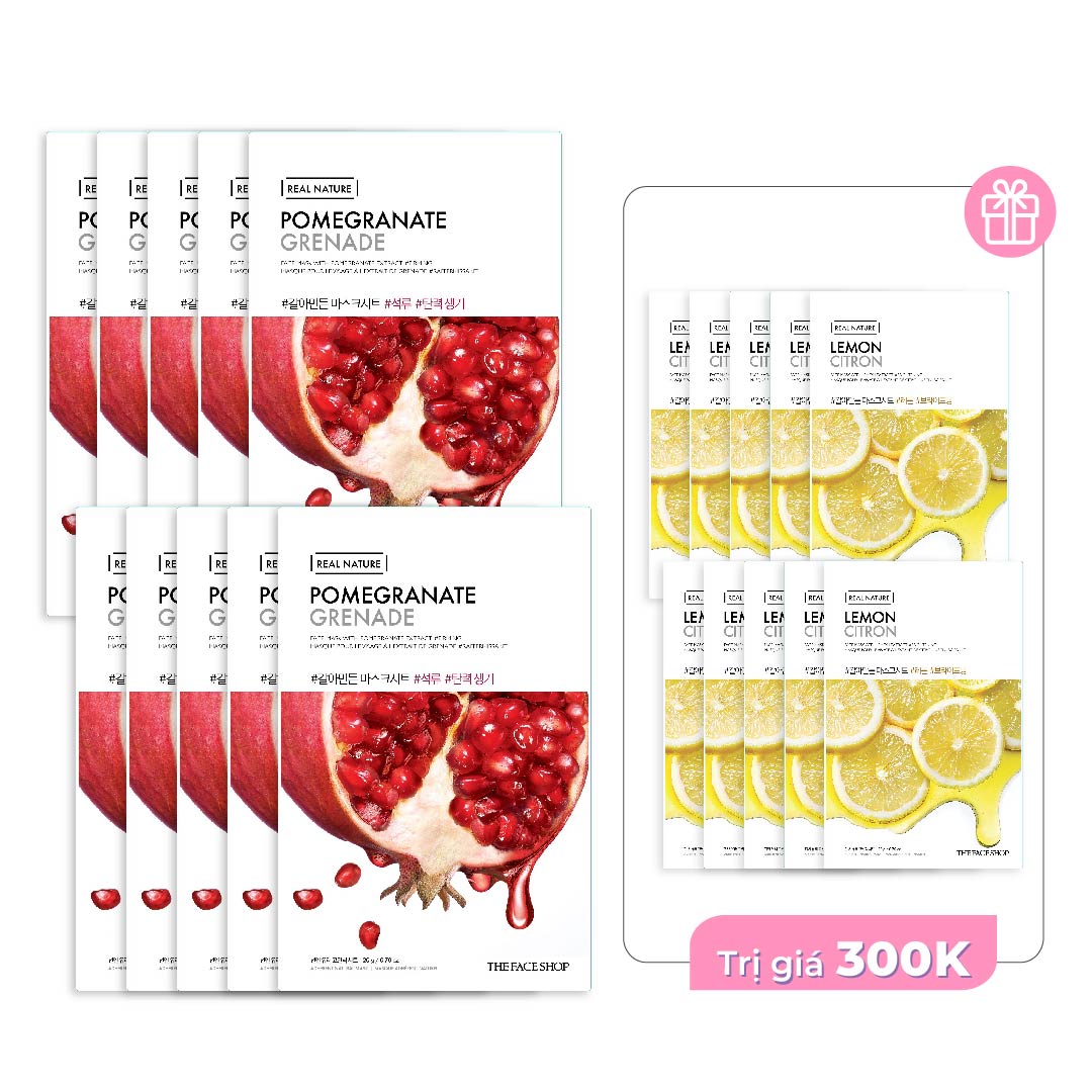 Combo 10 Mặt Nạ Phục Hồi Độ Ẩm Chống Oxy Hóa Thefaceshop Real Nature Pomegranate 20G
