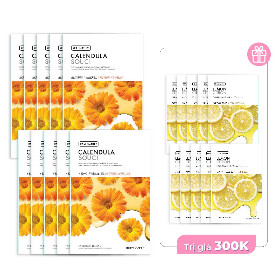 Combo 10 Mặt Nạ Dưỡng Phục Hồi Da Dịu Nhẹ Thefaceshop Real Nature Calendula 20G