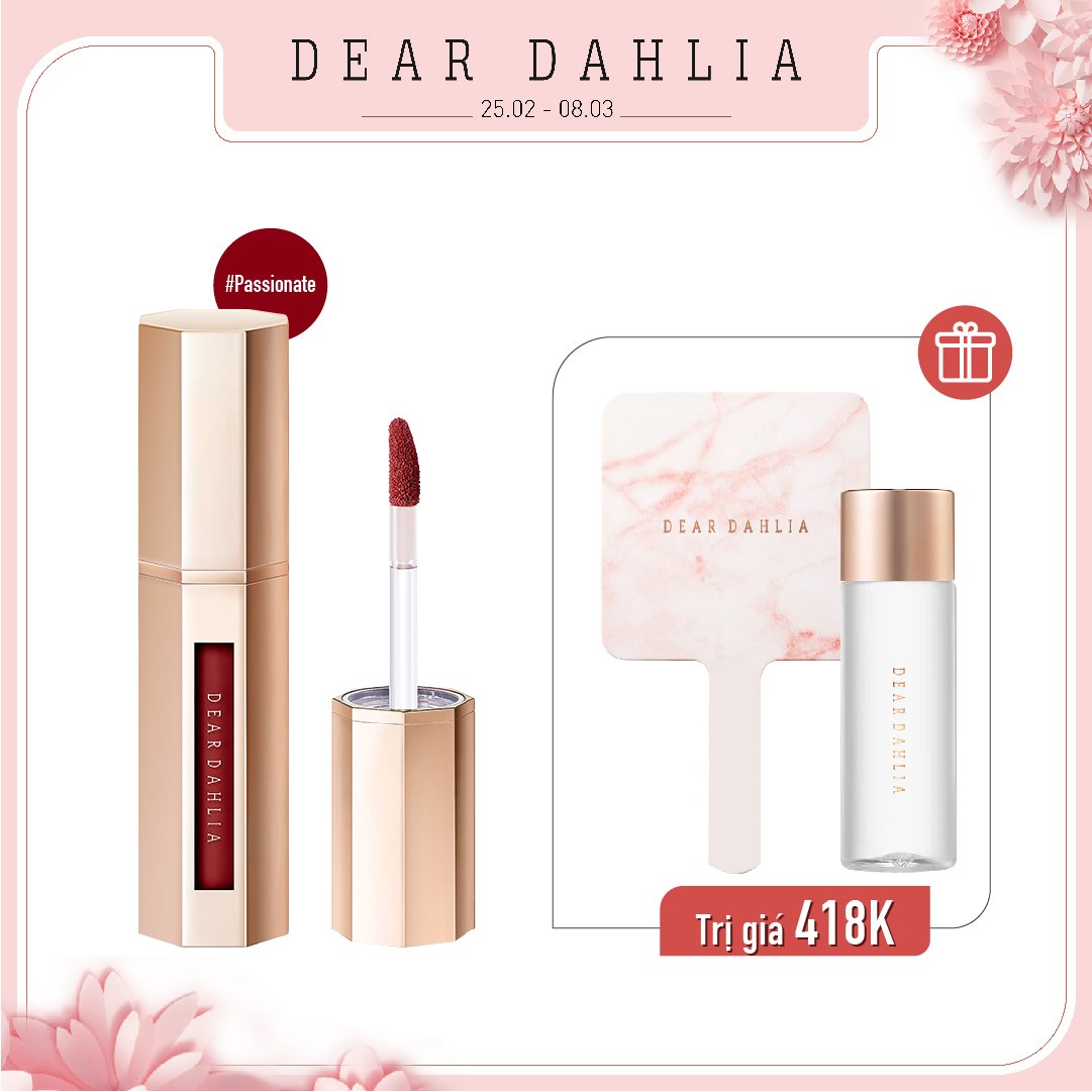 Combo Nước Tẩy Trang & Son Kem Lì Mịn Dear Dahlia Sensuous Matte Lip Suit Passionate 4Ml