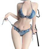  Bikini denim vải bò 2 mảnh dây buộc tôn dáng quyến rũ sexy 