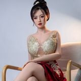  Búp Bê Tình Dục Cao Cấp Ái Nữ Cám Dỗ Trong Váy Thêu Hoa Vàng 