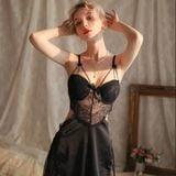  Đồ ngủ 2 dây ren gợi cảm xuyên thấu quyến rũ đỏ đô 