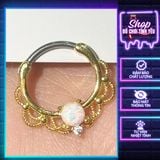  Khuyên septum cánh mũi opal đá tròn mắt mèo kiểu hàn quốc 