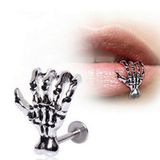  Khuyên đeo môi unisex hình xương tay thép không gỉ cá tính 