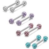  Khuyên lưỡi thép không gỉ đá kim cương hình tạ 2 bi chùy 