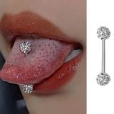  Khuyên lưỡi thép không gỉ đá kim cương hình tạ 2 bi chùy 