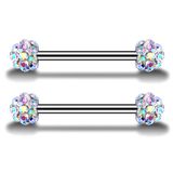  Khuyên lưỡi thép không gỉ đá kim cương hình tạ 2 bi chùy 