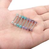  Khuyên lưỡi thép không gỉ đá kim cương hình tạ 2 bi chùy 