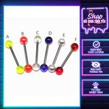  Khuyên lưỡi thép không gỉ huỳnh quang hình tạ 2 bi chùy 