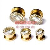  Khuyên nông đeo mở rộng tai kim cương tròn vàng thép không gỉ 