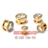  Khuyên nông đeo mở rộng tai kim cương tròn vàng thép không gỉ 