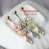  Khuyên rốn hoa zircon thép không gỉ đính đá giả kim cương 