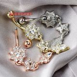  Khuyên rốn hoa zircon thép không gỉ đính đá giả kim cương 