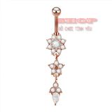  Khuyên rốn hoa zircon thép không gỉ đính đá giả kim cương 