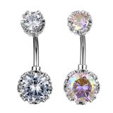  Khuyên rốn zircon tròn dát thép không gỉ kim cương giả đẹp 