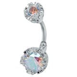  Khuyên rốn zircon tròn dát thép không gỉ kim cương giả đẹp 