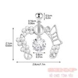  Khuyên rún cánh bướm cong đeo lỗ rún không gỉ kim cương giả 