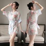  Kimono Nhật Bản xuyên thấu in voam gợi cảm quyến rũ 