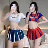  Set thể thao bóng đá nữ chân váy áo croptop chân váy tennis 