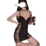  Thời trang đầm ngủ ôm body 2 dây lưới xuyên thấu hở eo 