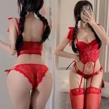  Đồ lót nữ nâng ngực ren xuyên thấu gợi cảm kèm đai kẹp tất 