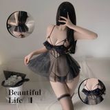  Váy ngủ 2 dây ren cao hở mông xinh xắn bộ đồ ngủ thoáng mát 