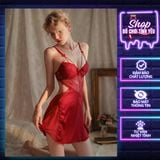  Váy ngủ lụa 2 dây sexy phối ren có gọng mút lót ngực tạo khe 