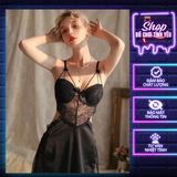  Váy ngủ lụa 2 dây sexy phối ren có gọng mút lót ngực tạo khe 