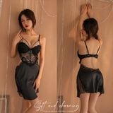  Váy ngủ lụa 2 dây sexy phối ren có gọng mút lót ngực tạo khe 