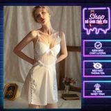  Váy ngủ lụa 2 dây sexy phối ren có gọng mút lót ngực tạo khe 