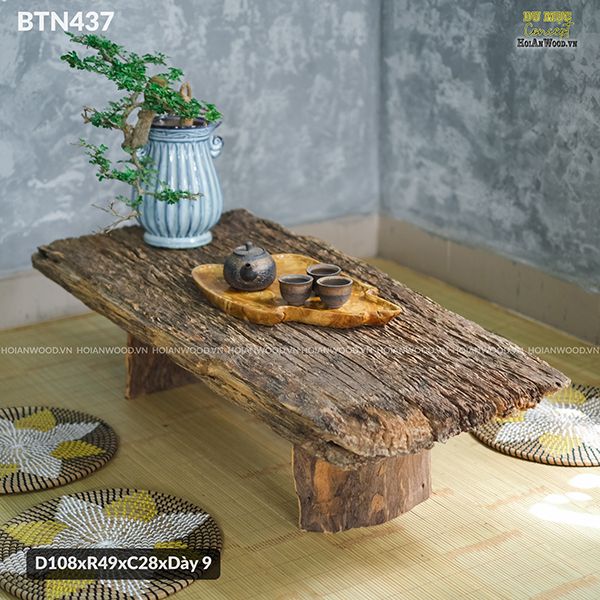 Bàn trà bệt gỗ Lũa nguyên tấm – Du Mục Concept Bàn Trà Bệt Gỗ Lũa Nguyên Tấm – Du Mục Concept