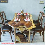 Bàn ăn gỗ me tây khung chân gỗ lũa