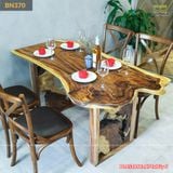 Bàn ăn gỗ me tây khung chân gỗ lũa