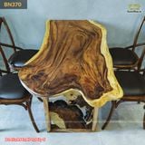 Bàn ăn gỗ me tây khung chân gỗ lũa