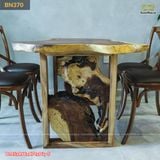 Bàn ăn gỗ me tây khung chân gỗ lũa