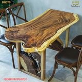 Bàn ăn gỗ me tây khung chân gỗ lũa