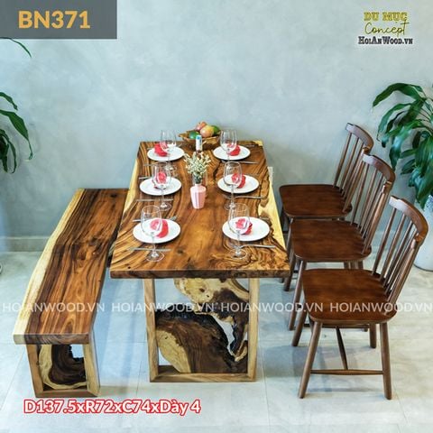 Bàn ăn gỗ me tây khung chân phù điêu