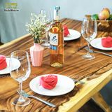 Bàn ăn gỗ me tây khung chân phù điêu