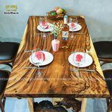 Bàn ăn gỗ me tây khung chân phù điêu