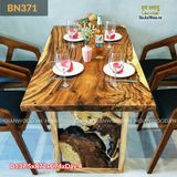 Bàn ăn gỗ me tây khung chân phù điêu